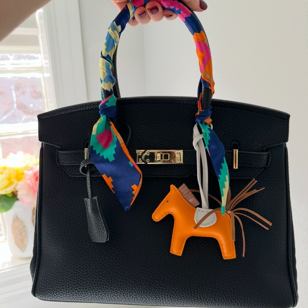 H inspired BKN 25 Gold HardwarBlack Tote Bag with Gold Hardware and Scarf Handle